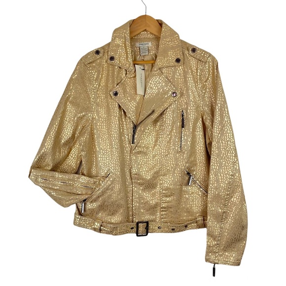 Vertigo Paris Jackets & Blazers - NWT VERTIGO PARIS Saks Fifth Avenue Metallic Gold Animal Print Moto Jacket